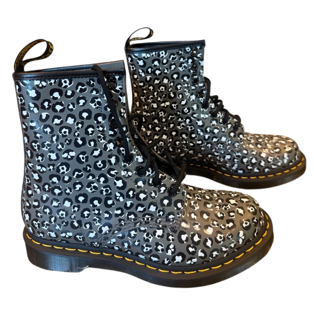 Dr. Martens 1460 Gunmetal Loud Leopard Smooth Combat Boots – Women's Size 7 Goth